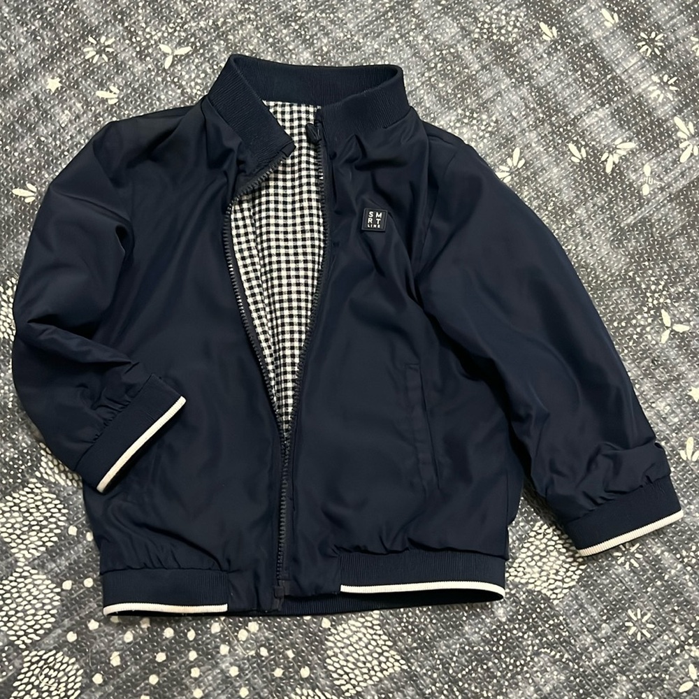 Mayoral Reversible Bomber Jacket - Navy Blue Gingham